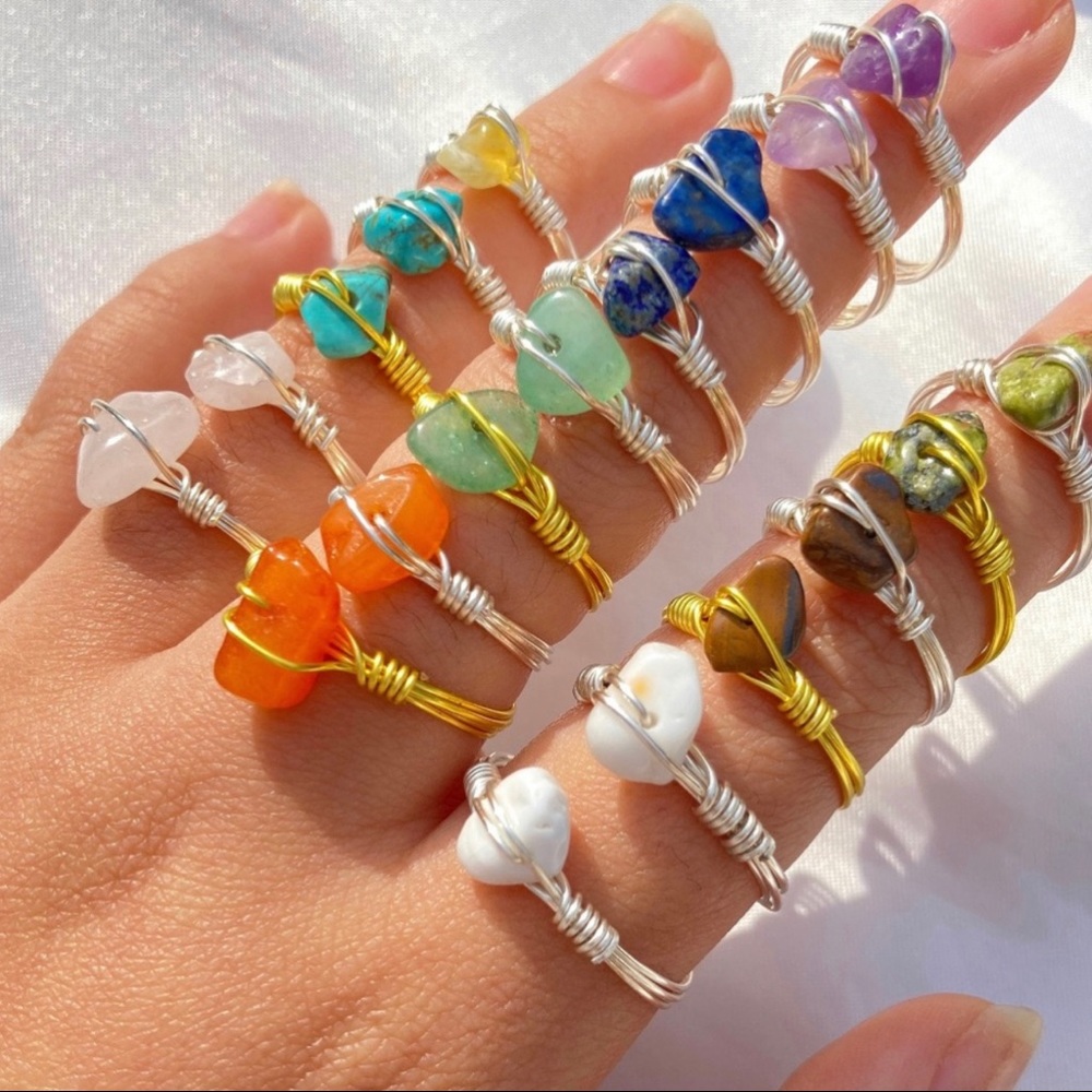 handmade wire wrapped crystal rings